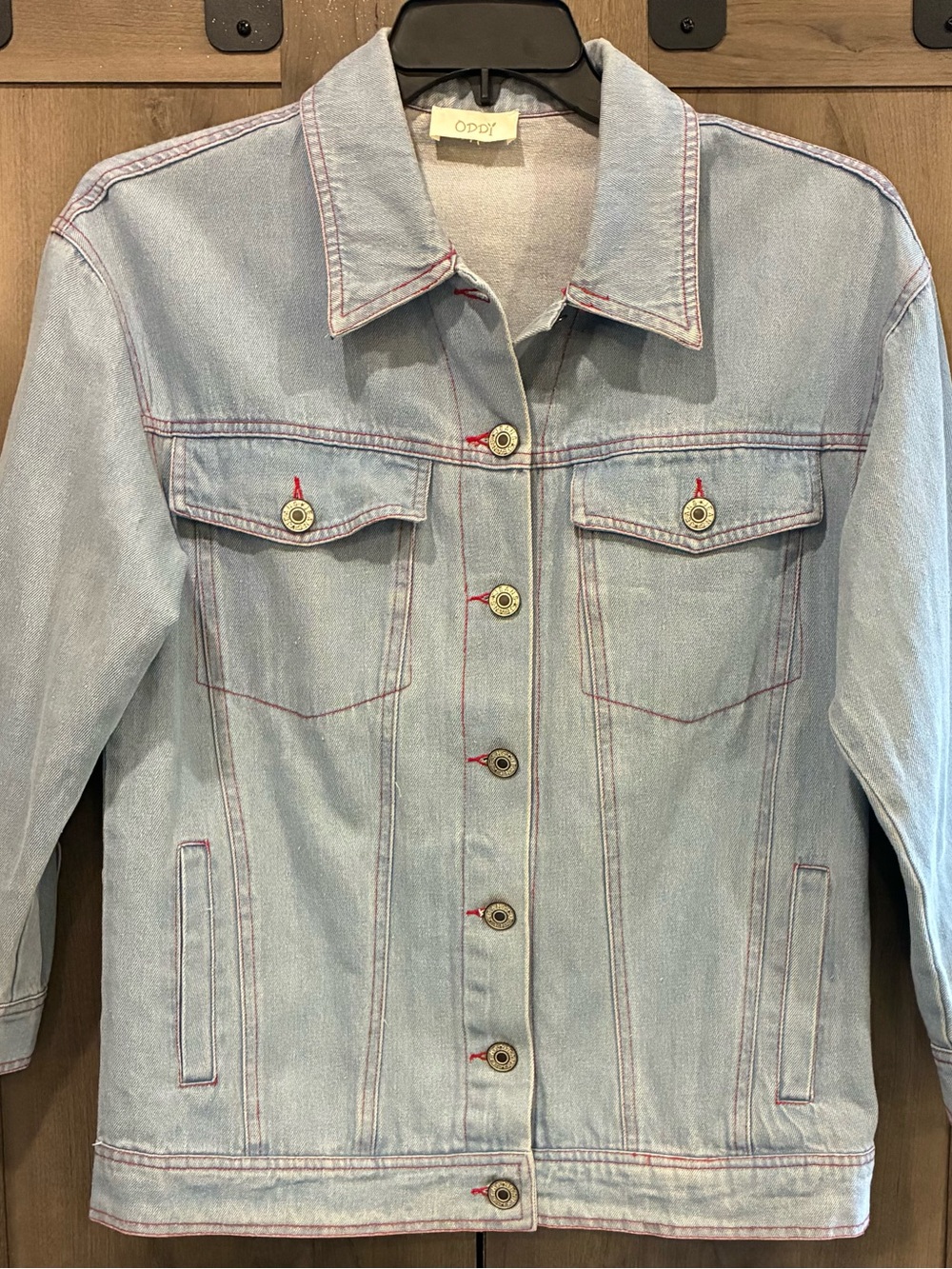 ODDY Light Blue Denim Jacket with Red Stitching